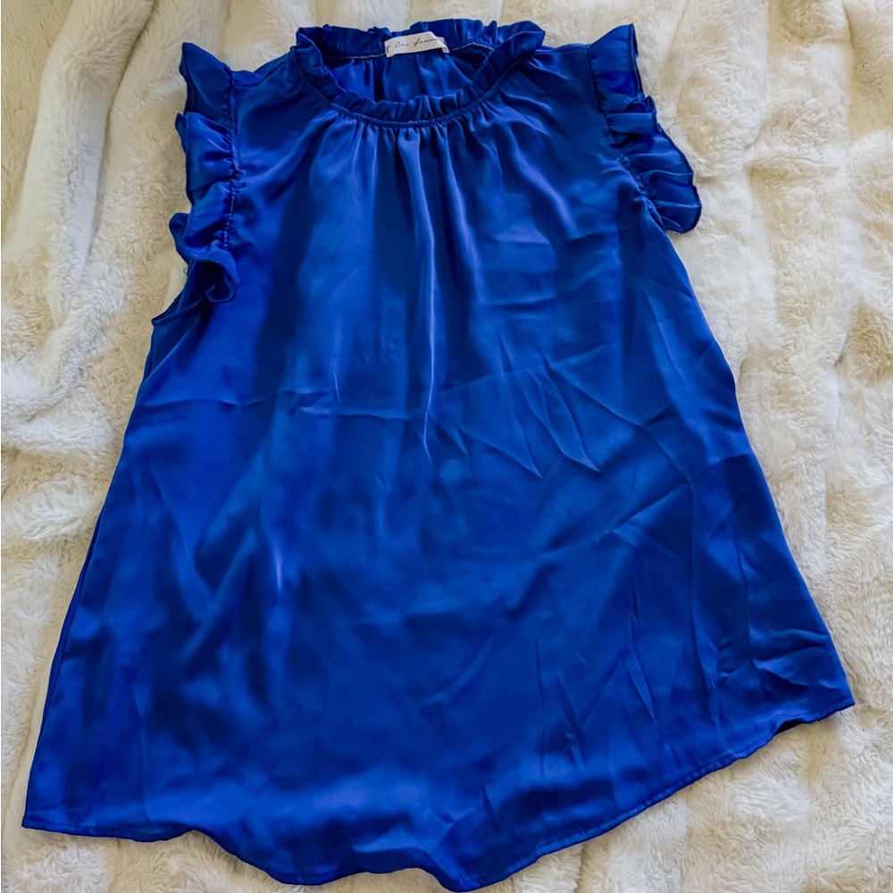 Ces Femme Royal Blue Ruffled Blouse